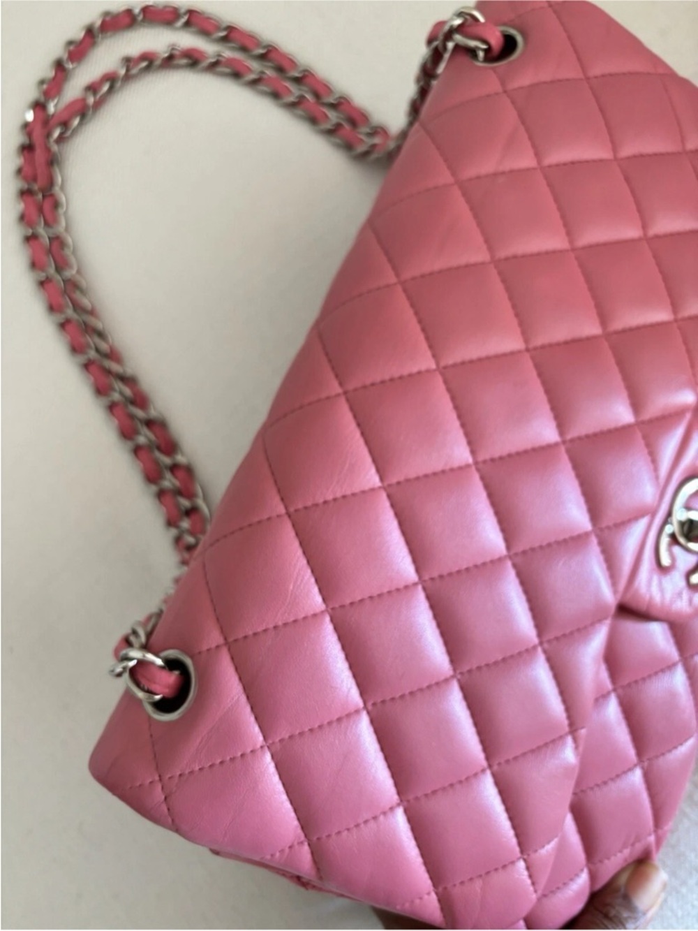 CHANEL Jumbo Pink Quilted Lambskin Shoulder Flap Bag with Silver Hardware - Picture 7 of 17